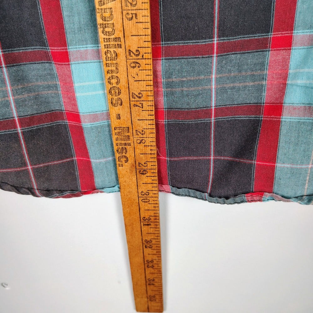 Mens S Amplify Plaid Button Down Shirt Red Teal Cotton Blend Gorpcore Grunge - Picture 7 of 9